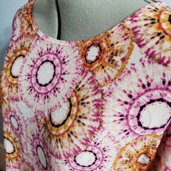 JM Collection Printed 3/4-Sleeve Jacquard Top Sz L - Picture 6 of 13